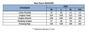 Sizechart Baju Gamis Jubah Pria ghanim