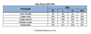 Sizechart Baju Gamis Jubah Pria zayyan