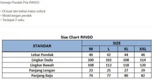 sizechart baju kemeja pria pria ringo