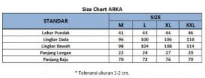 sizechart baju koko kurta kaos pria arka