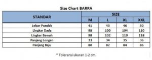 sizechart baju koko kurta kaos pria barra