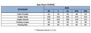 sizechart baju koko kurta kaos pria syafiq