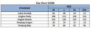 sizechart baju koko kurta pria hasbi